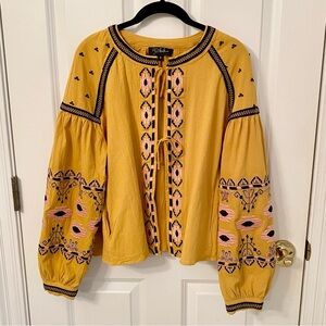 RD & Kokomo like New yellow black embroidered tie front crop jacket bolo style